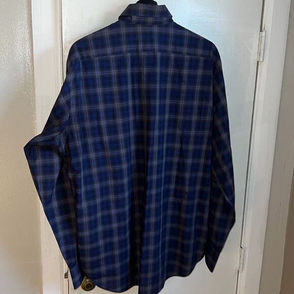 THOMAS DEAN Cobalt Blue and Grey Plaid L/S Button Up Shirt-L - Picture 4 of 9